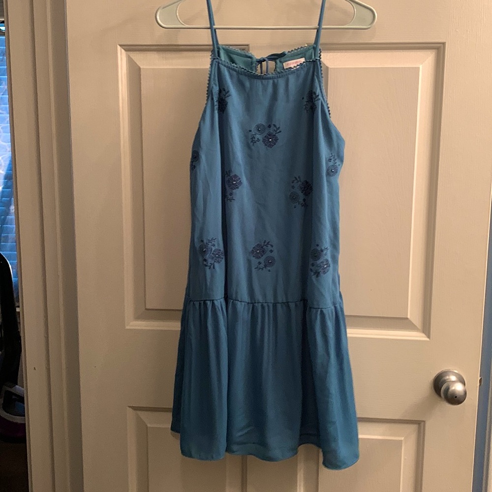 Blue polyester mini dress
